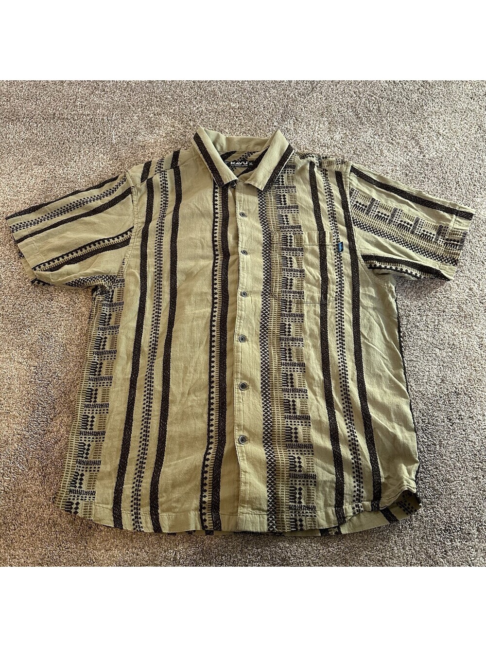 KAVU Shirt Mens Large L Geometric Print Short Sleeve Button Front Casual